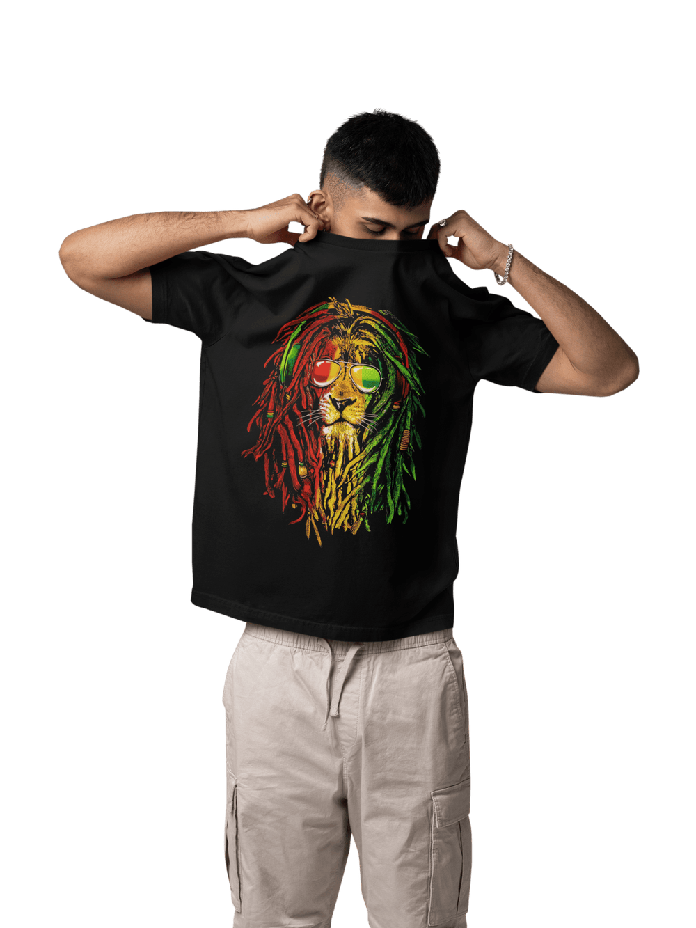 Playera Hombre Algodón Leon Con Lentes & Rasta -Rojo, Amarillo, Verde- Beloma