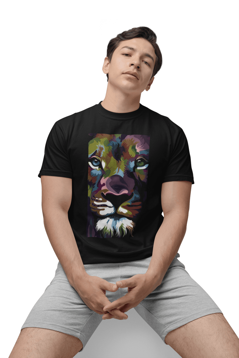 Playera Hombre Algodón Rostro Leon De Colores Beloma