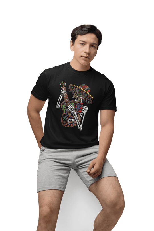 Playera Hombre Algodón Calavera Tocando Guitarra Beloma
