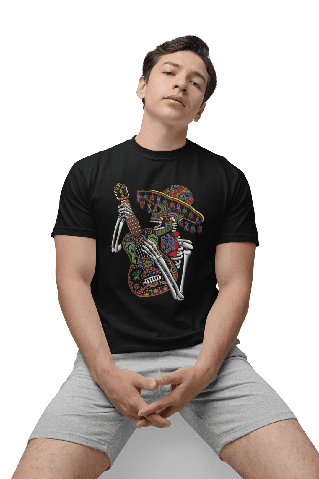 Playera Hombre Algodón Calavera Tocando Guitarra Beloma