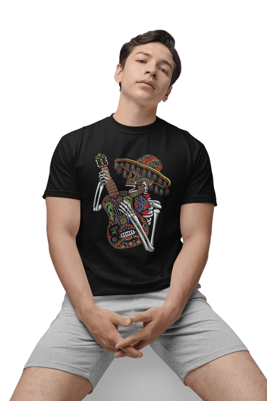 Playera Hombre Algodón Calavera Tocando Guitarra Beloma