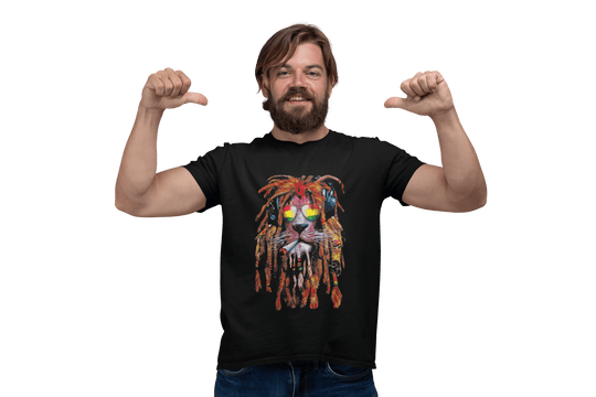 Playera Hombre Algodón Leon con Lentes con Pelo Rasta de Colores