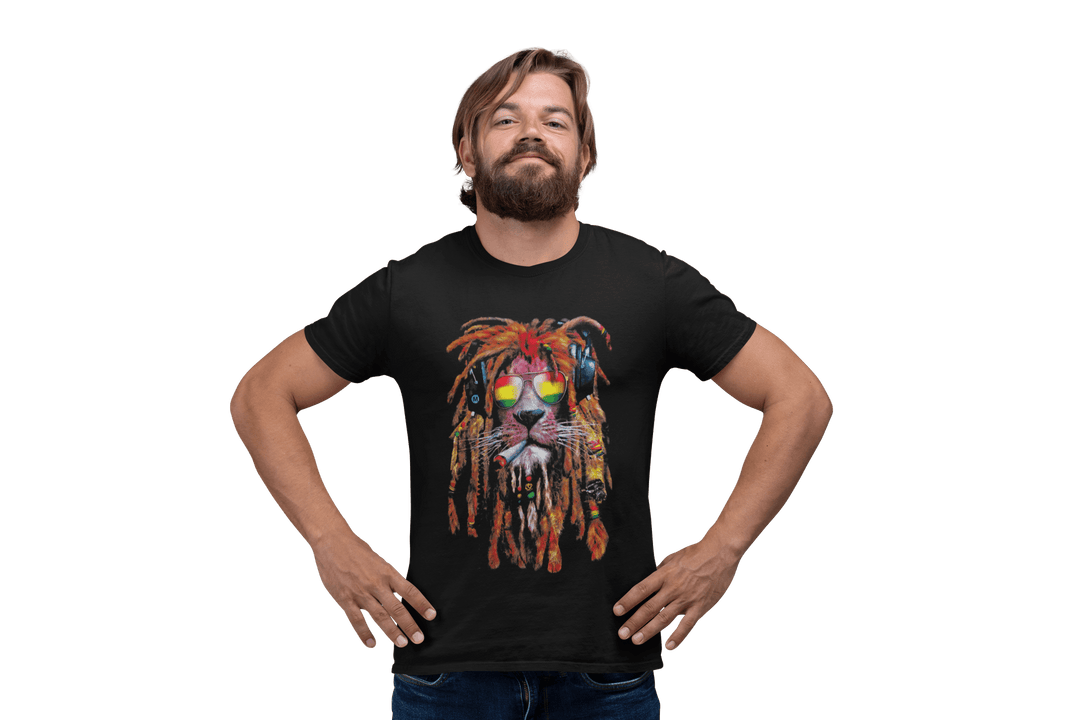Playera Hombre Algodón Leon con Lentes con Pelo Rasta de Colores