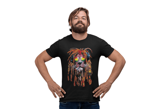 Playera Hombre Algodón Leon con Lentes con Pelo Rasta de Colores