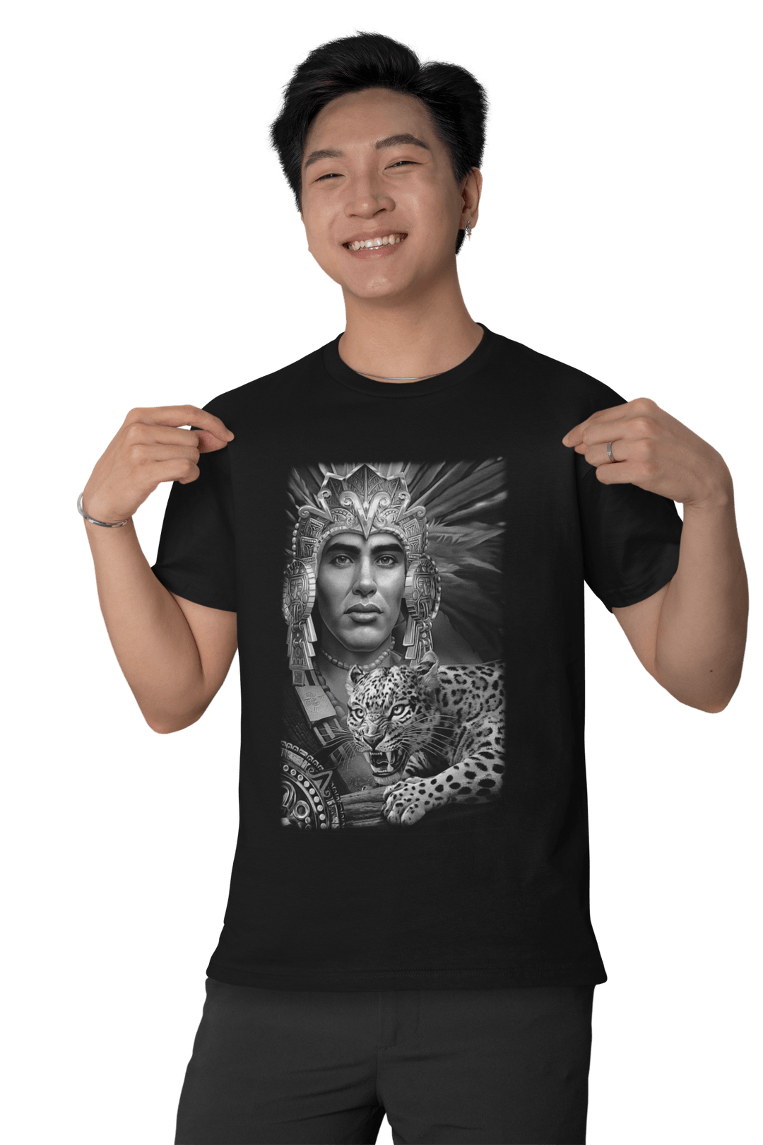 Playera Hombre Algodón Guerrero Azteca Jaguar En Realismo Beloma
