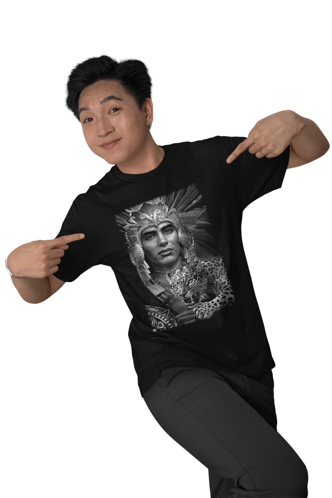 Playera Hombre Algodón Guerrero Azteca Jaguar En Realismo Beloma