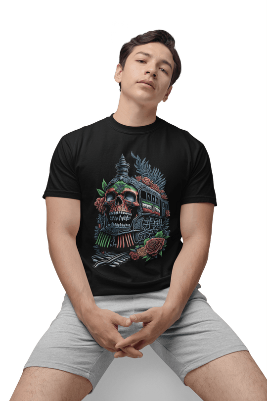 Playera Hombre Algodón Tren Calavera Maya Beloma