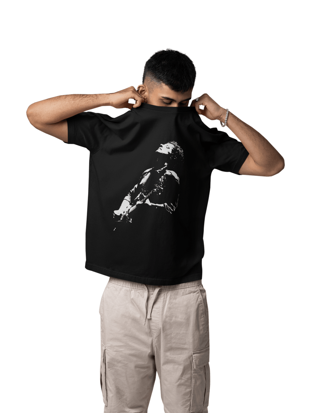 Playera Hombre Algodón Gustavo Cerati - Blanco y Negro Música Beloma