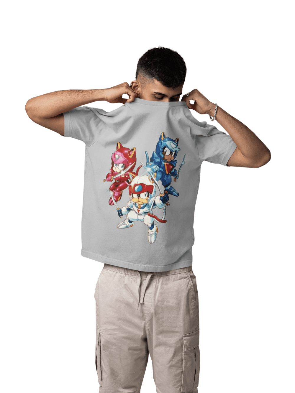 Playera Hombre Algodón Gatos Samurai Caricatura Beloma