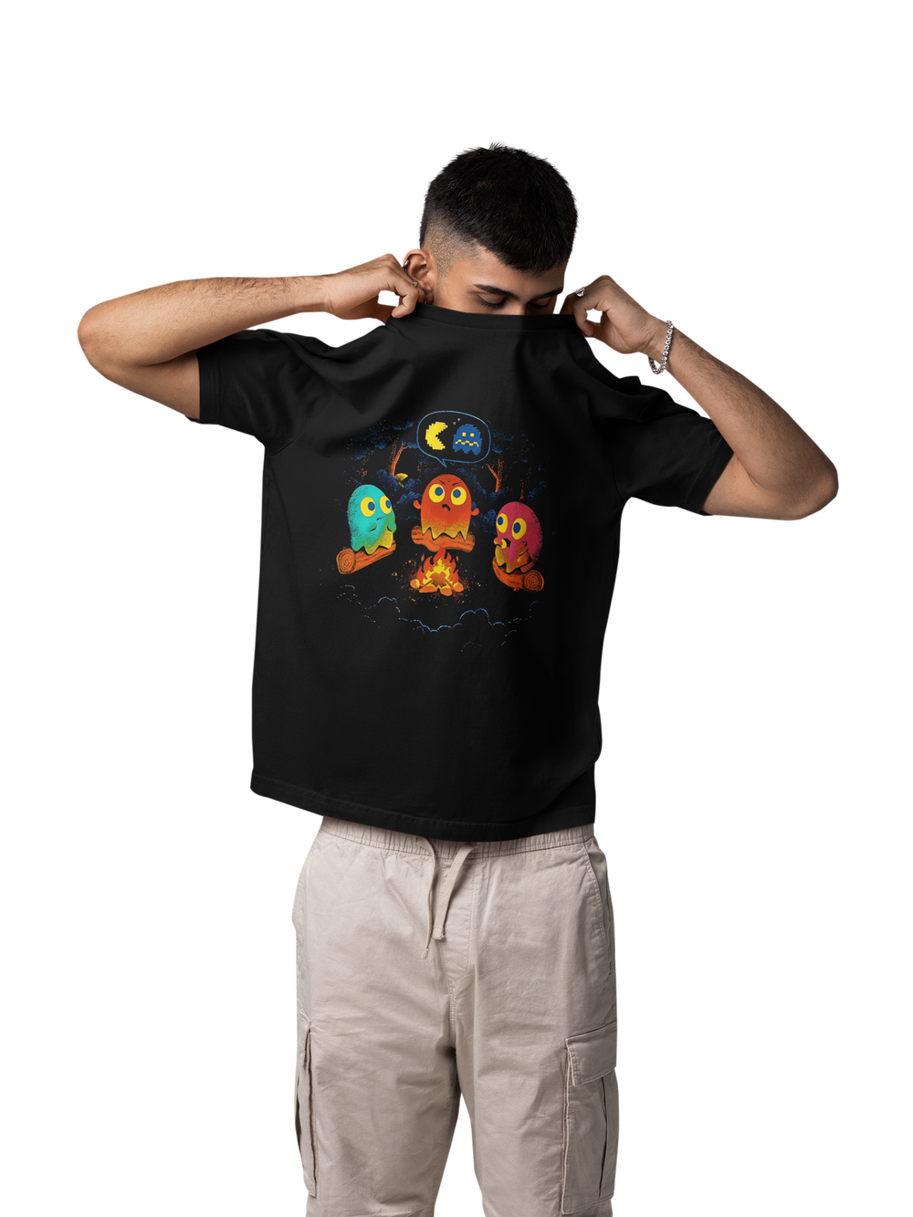 Playera Hombre Algodon Pac Man Fantasmas Fogata Videojuegos Beloma