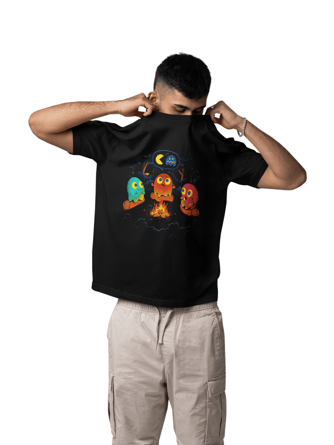 Playera Hombre Algodon Pac Man Fantasmas Fogata Videojuegos Beloma