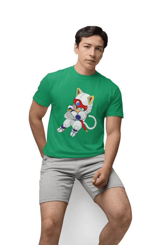 Playera Hombre Algodón Gato Samurai Caricatura Beloma