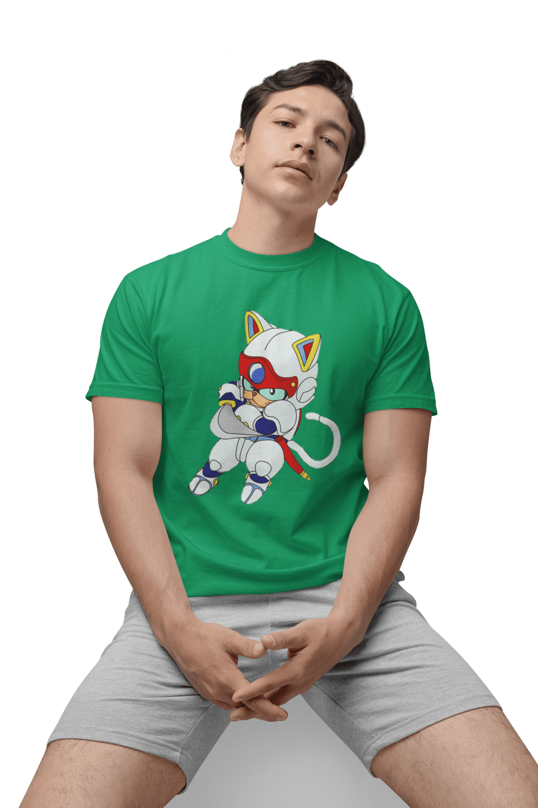 Playera Hombre Algodón Gato Samurai Caricatura Beloma
