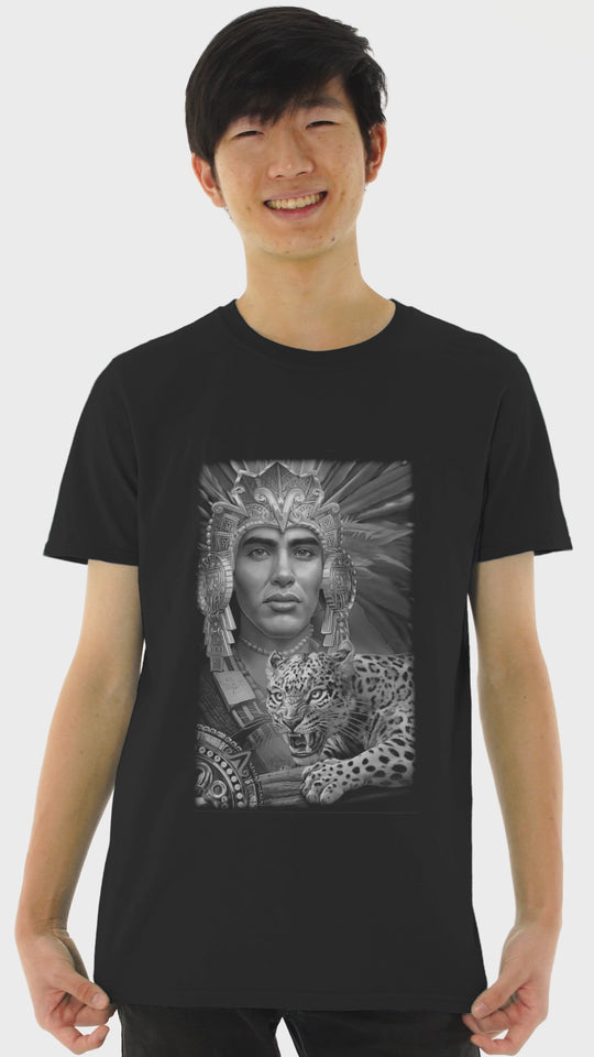 Playera Hombre Algodón Guerrero Azteca Jaguar En Realismo Beloma